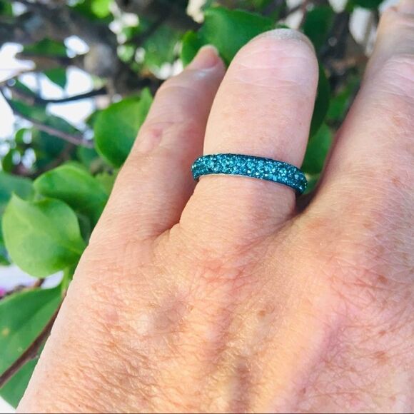 Stainless Steel Top Grade Blue Zircon Crystal Band - Picture 3 of 5